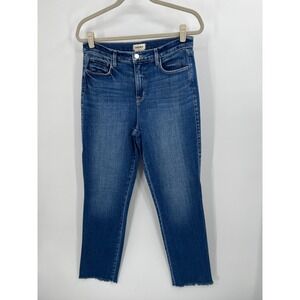 L'AGENCE‎ Blue High Rise Straight Leg Raw Hem Jeans Size 30 Medium Wash
